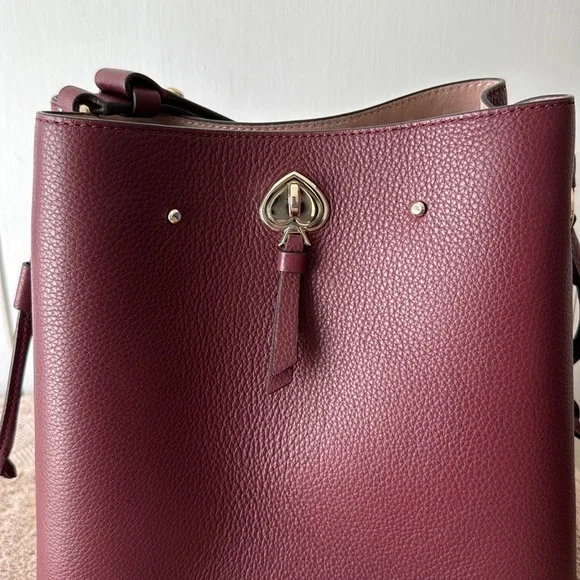 Kate Spade Leather Burgundy Shoulder Bucket Bag with Sleek Design - Picture 9 of 10